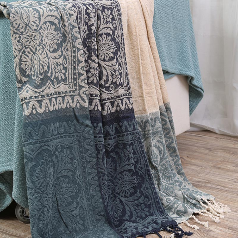 Floral Quasten Strick Boho-Decke