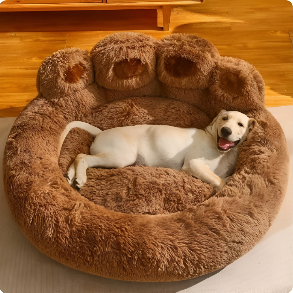Cama para mascotas peluda en forma de pata