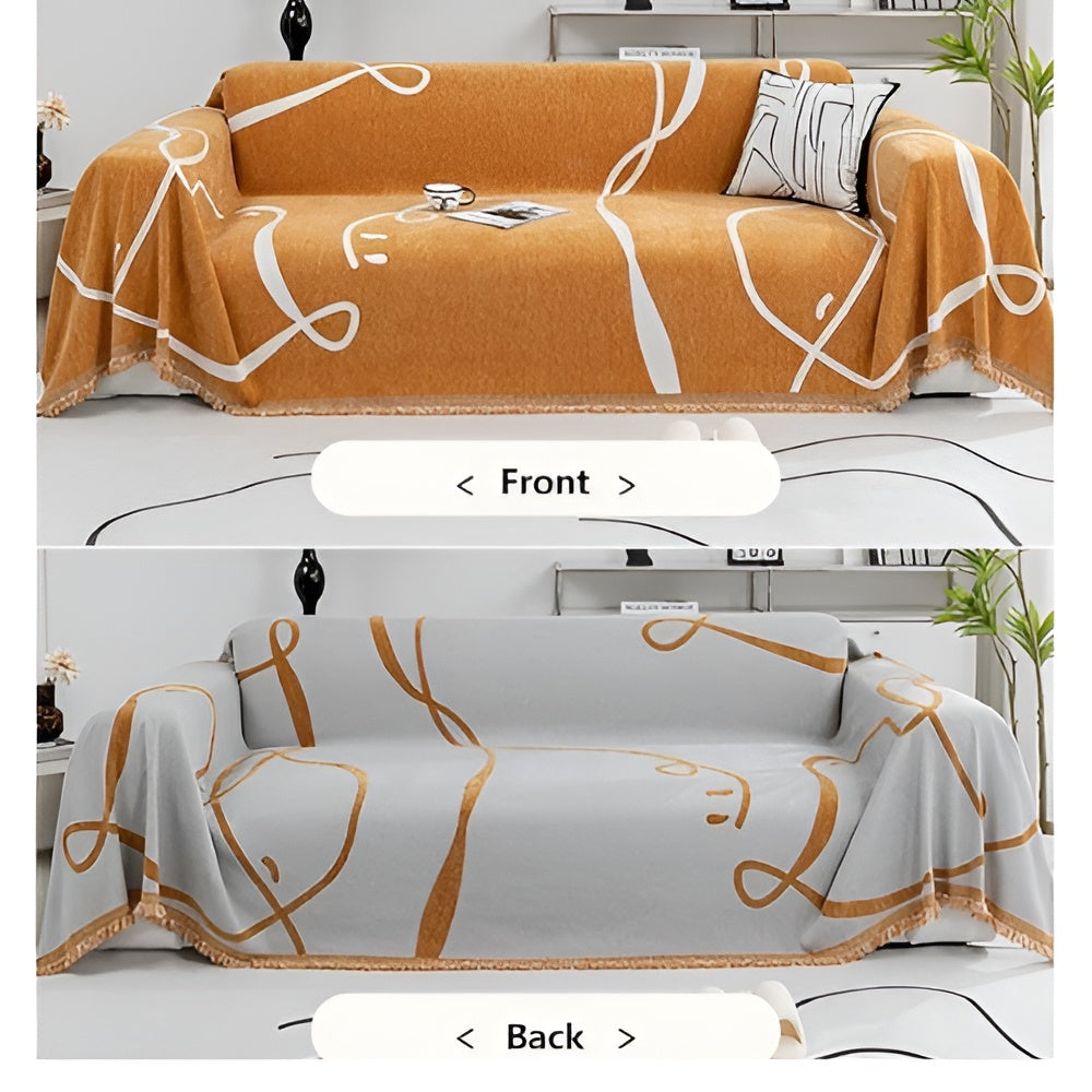 Funda de sofá reversible de chenilla con líneas abstractas