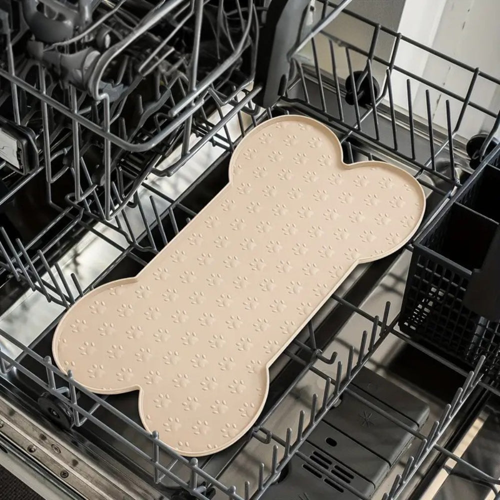 Alfombrilla para alimentación de mascotas de silicona en forma de hueso