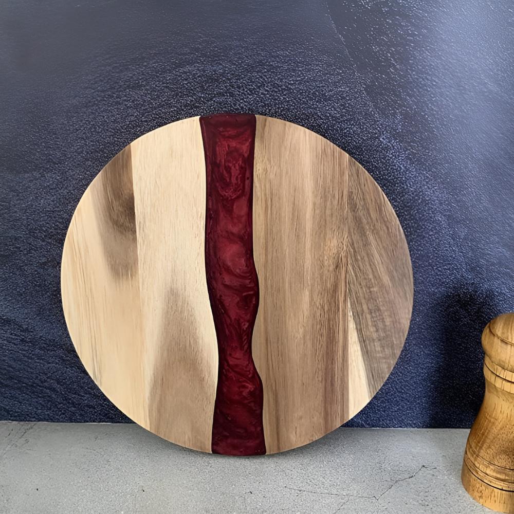 Handgefertigtes Epoxidharz Rundes Holz-Schneidebrett