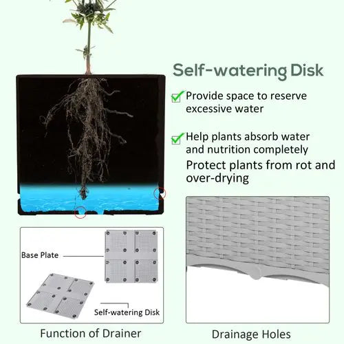 Raised Plastic Planter Box – Self-Draining Rattan-Style Design for Outdoor Gardening
