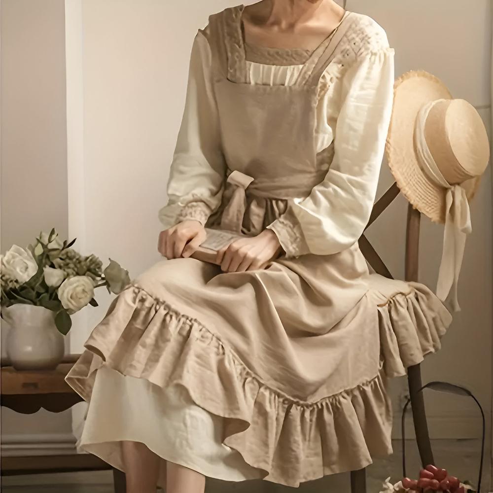 Delantal de Lino Rústico con Volantes