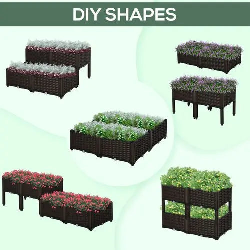Raised Plastic Planter Box – Self-Draining Rattan-Style Design for Outdoor Gardening