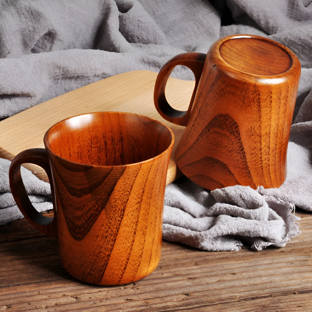 Taza Rústica de Madera Estilo Japonés
