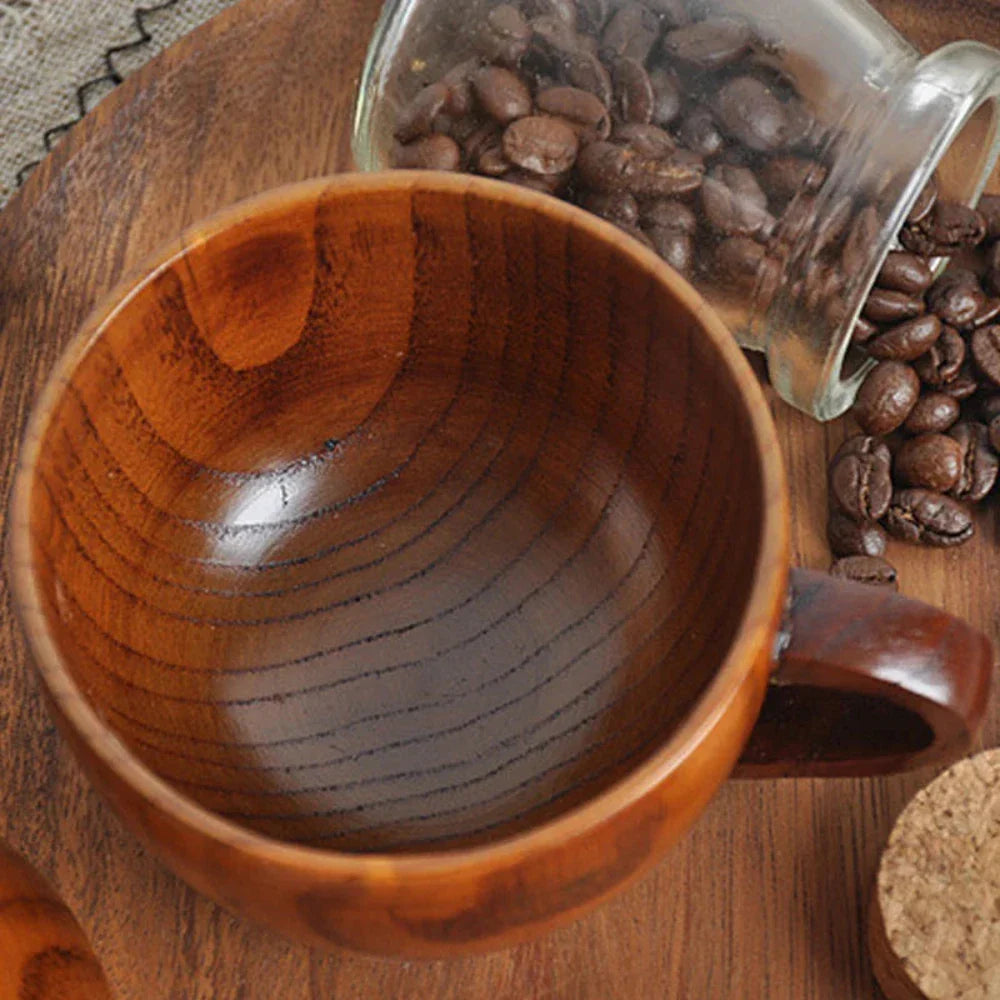 Tazas de Té Rústicas de Madera Natural con Asa (2 piezas)