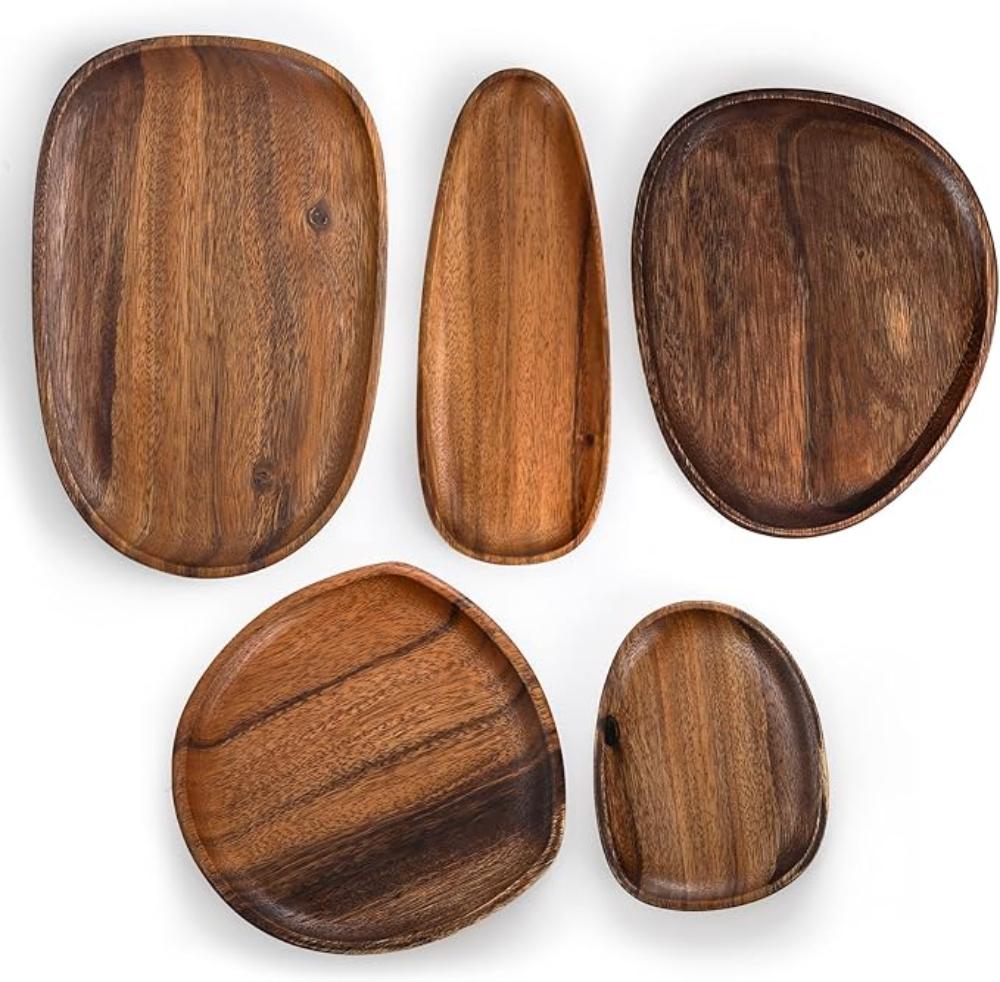 Juego de Bandejas Ovaladas de Madera de Acacia