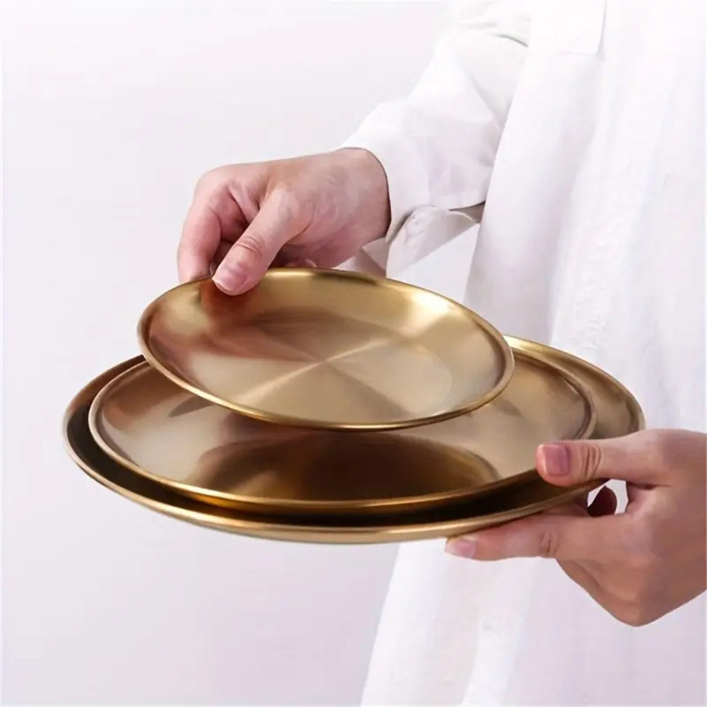 Glänzende goldfarbene Edelstahl-Servierplatten