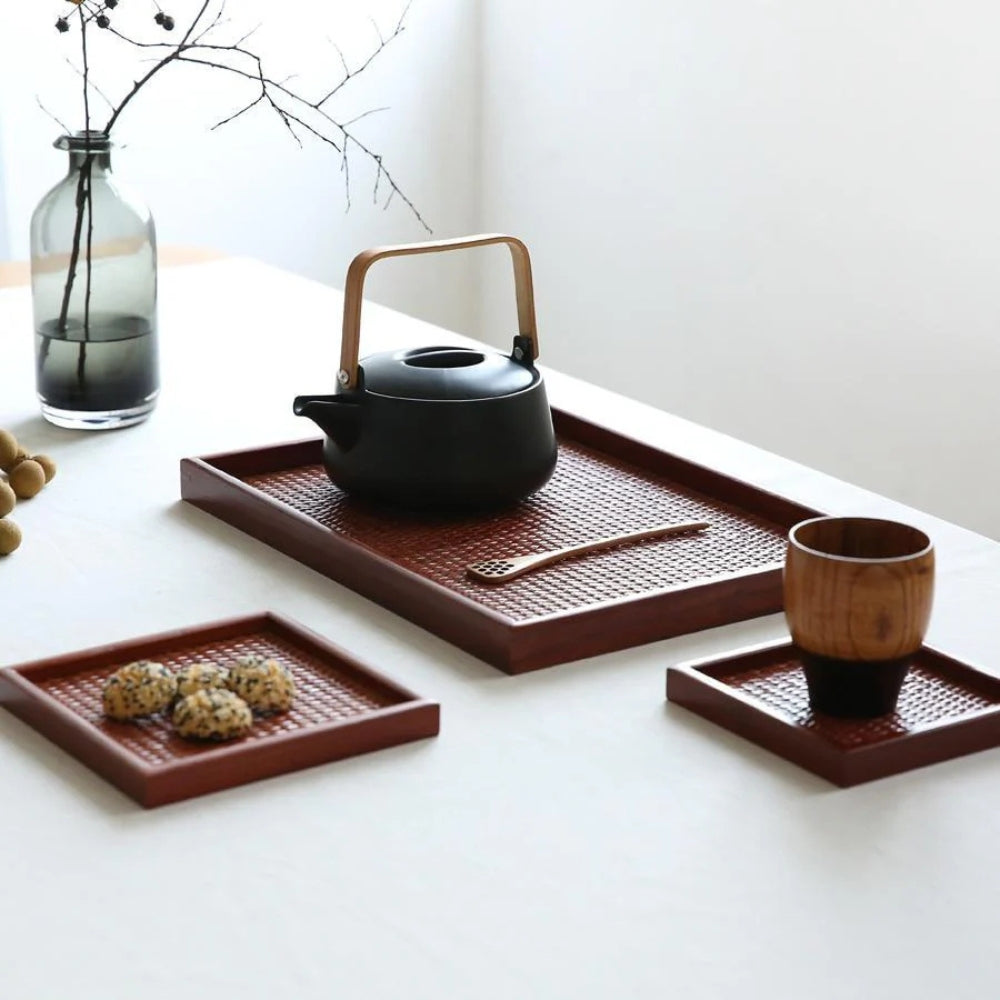 Handgefertigtes Rattan-Holz-Teetablett