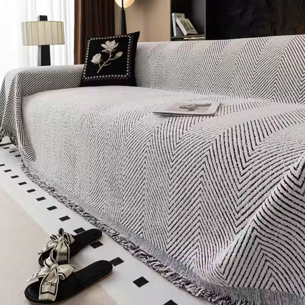 Funda de Sofá a Rayas con Patrón Espiga