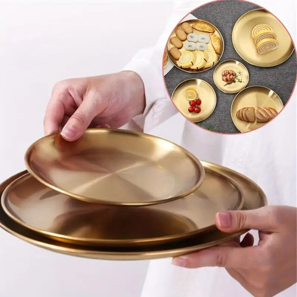 Platos de Servicio de Acero Inoxidable Dorado Brillante