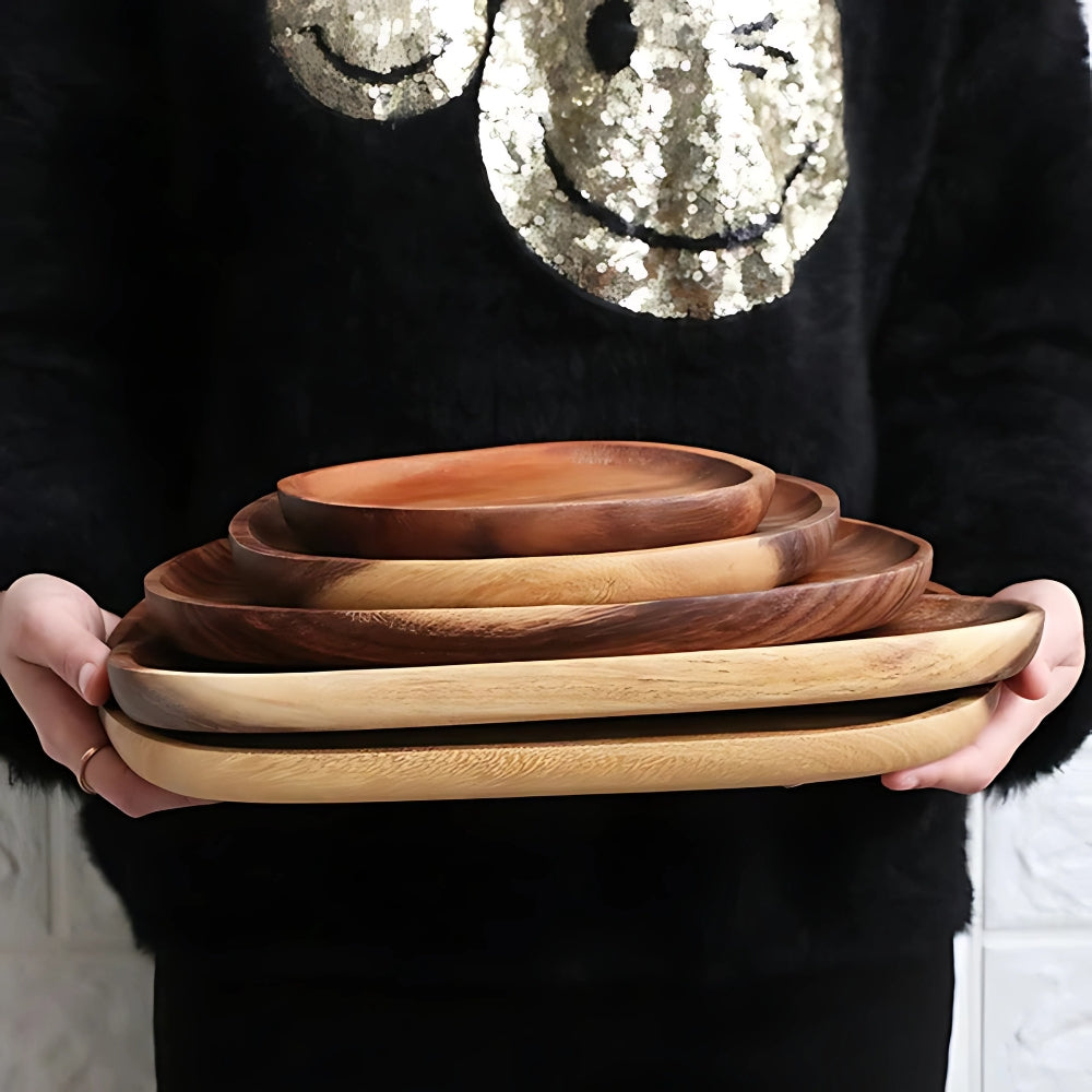 Oval Geformte Akazienholz Serviertabletts Set