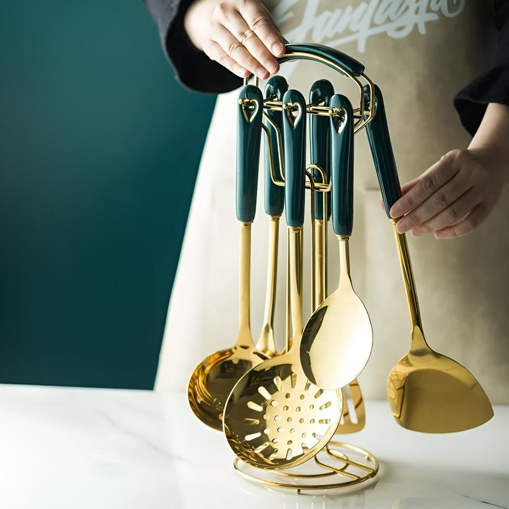 Set de Utensilios de Acero Inoxidable Dorado