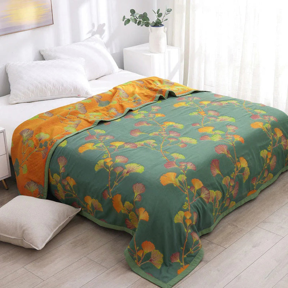 Jacquard Blumen Ginkgo-Blätter Wendbare Tagesdecke