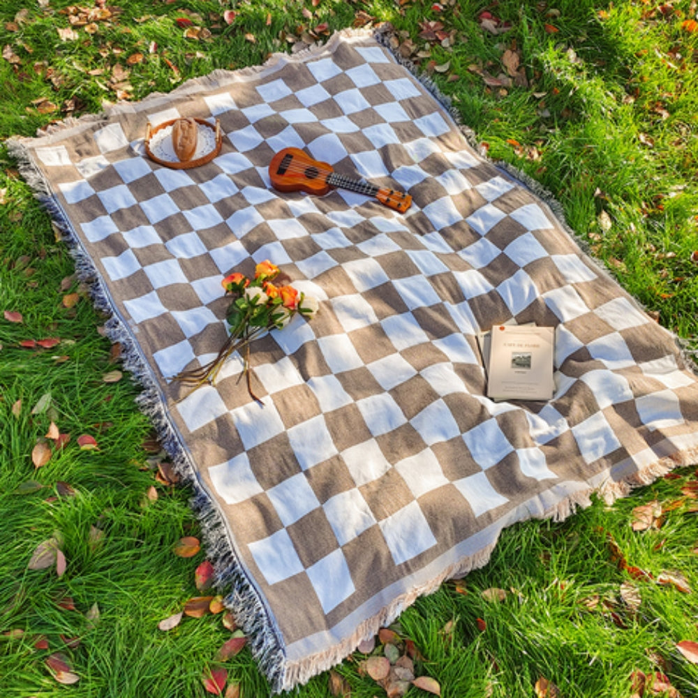 Manta de picnic a cuadros para todas las estaciones con flecos