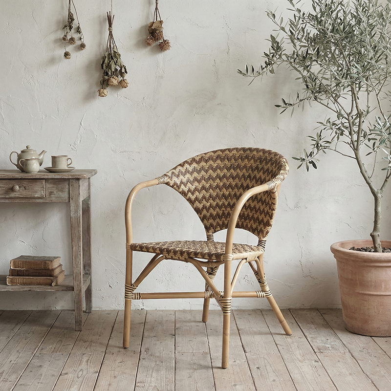 Contemporary Nordic Indonesian Natural Rattan Weaving Dining Chair - Patio Chair With Wide Back & Armrests For Dining Room & Patio & Balcony