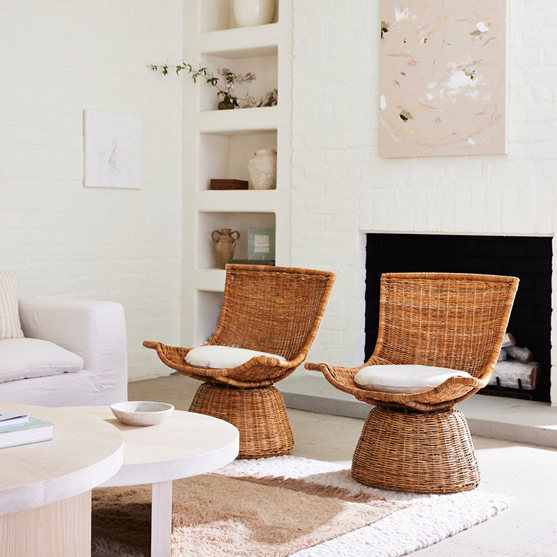 Contemporary Scandinavian Indonesian Rattan Weaving Swivel Lounge Chair - Back Chair With Handwoven Texture For Living Room