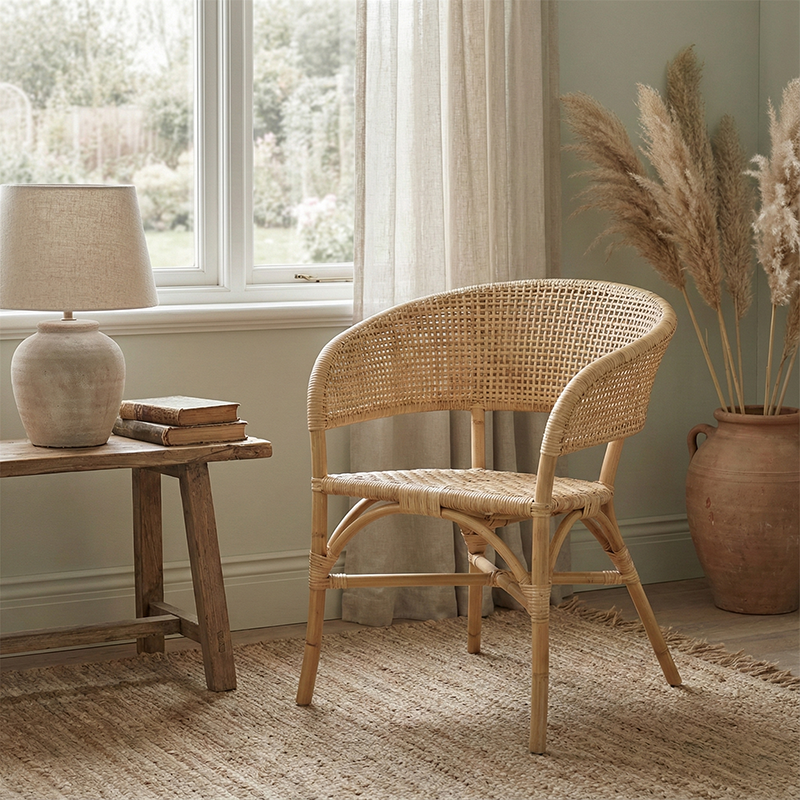 Contemporary Nordic Natural Rattan Weaving Dining Chair - Patio Chair For Dining Room & Outdoor