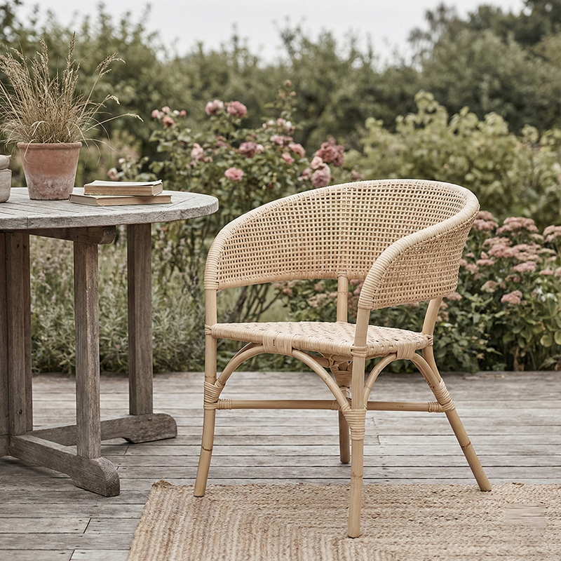 Contemporary Nordic Natural Rattan Weaving Dining Chair - Patio Chair For Dining Room & Outdoor