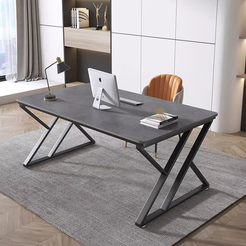 Stone Slab Top Office Desk with Carbon Steel Frame - Modern Minimalist Rectangular Desk for Home Office