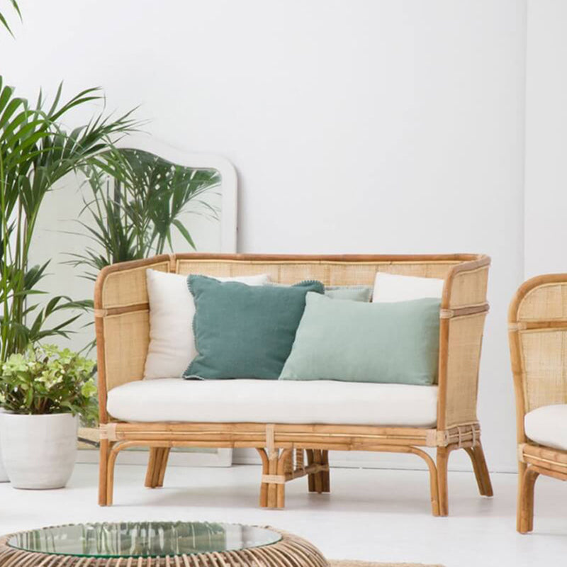 Traditional Chinese Backrest Armrest Sofa: Natural Indonesian Rattan & Handwoven - Waterproof Cushion Zen-Style Chair For Living Room