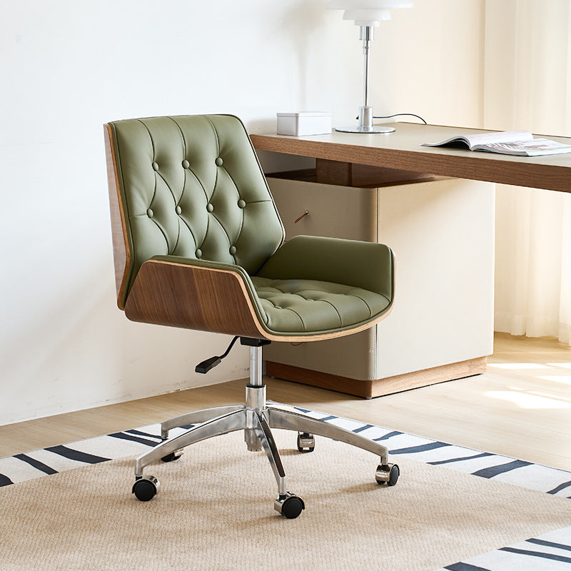 Contemporary Nordic Swivel Microfiber & Genuine Leather Wood Steel Square Desk Chair With Armrest And Backrest For Home Office Or Study