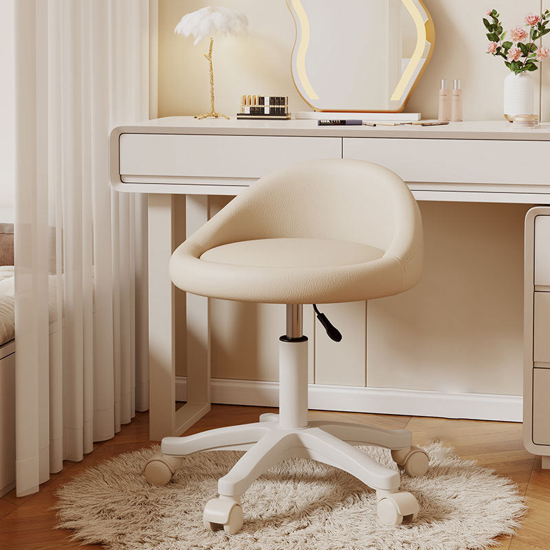 Contemporary Scandinavian Round Microfiber Leather PP Movable Height-Adjustable Vanity Stool For Bedroom