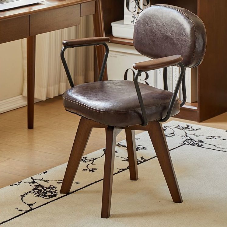 Traditional Vintage Oil Wax Leather Sponge Square Desk Chair Backrest Armrest Swivel For Home Office