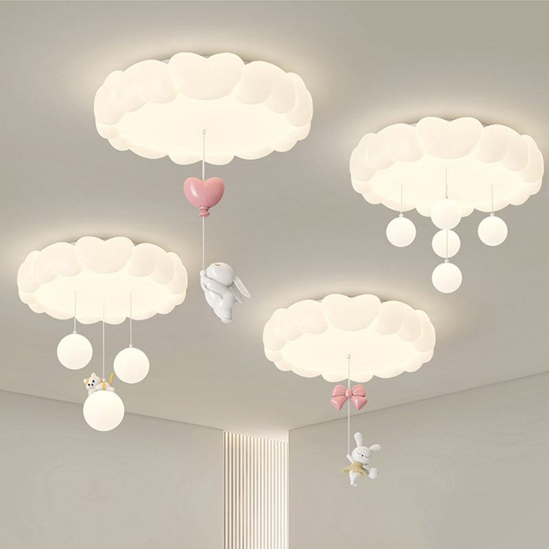 Modern Art Deco Kids Iron PE Heart-Shaped Round LED Flush Mount Ceiling Light For Bedroom