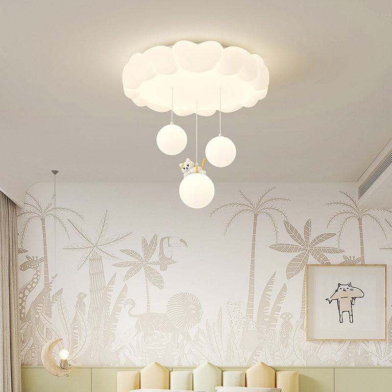 Modern Art Deco Kids Iron PE Heart-Shaped Round LED Flush Mount Ceiling Light For Bedroom