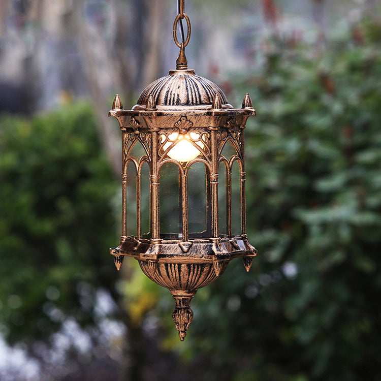 Traditional Vintage Waterproof Hexagonal Column Palace Aluminum Acrylic 1-Light Pendant Light For Outdoor Patio