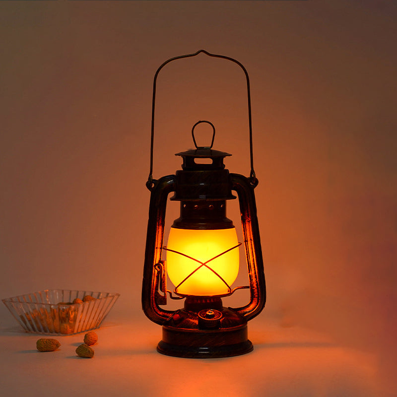 Traditional Vintage Rechargeable Cylinder Bent Tube Disc Base Iron Acrylic LED Table Lamp For Bedroom