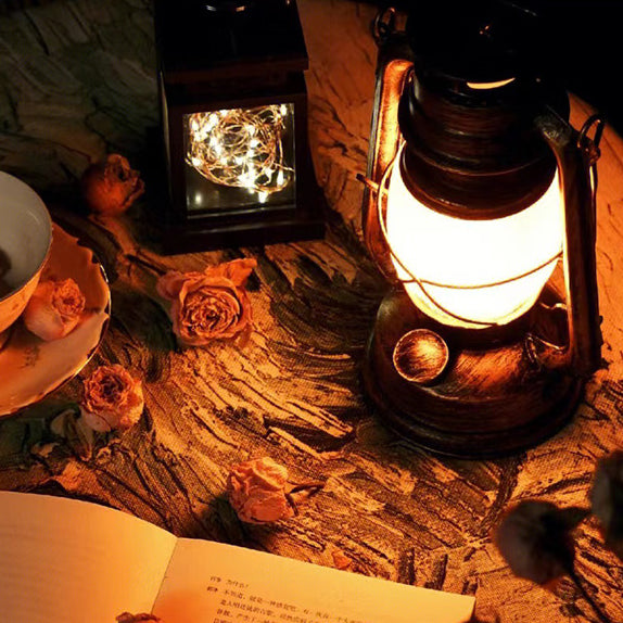 Traditional Vintage Rechargeable Cylinder Bent Tube Disc Base Iron Acrylic LED Table Lamp For Bedroom