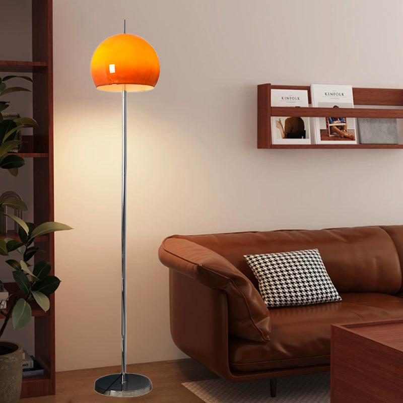 Modern Mid-Century Mushroom Round Iron Acrylic 2-Light Standing Floor Lamp For Living Room