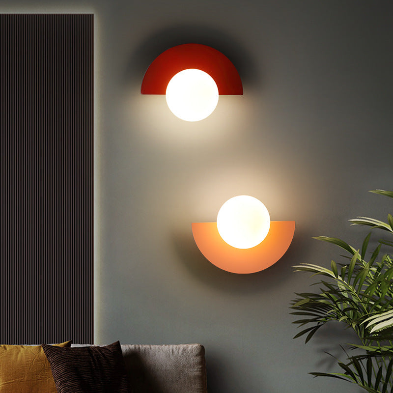 Modern Minimalist Glass Spherical Colorful Semicircle Design 1-Light Wall Sconce Lamp