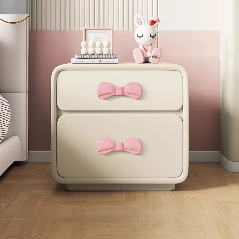 Contemporary Creative Rectangular Cat-Scratch Leather Solid Wood Nightstand 2-Drawer For Bedroom