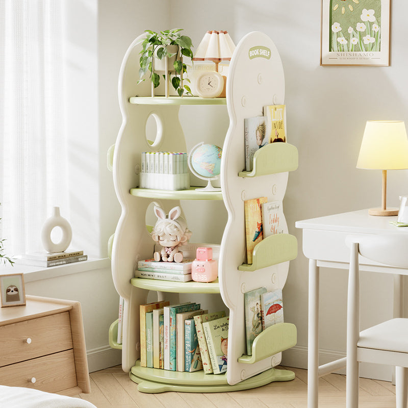 Contemporary Creative Rectangular Christmas Tree HDPE Rotatable Kids Bookshelves 4-Tier For Home Office