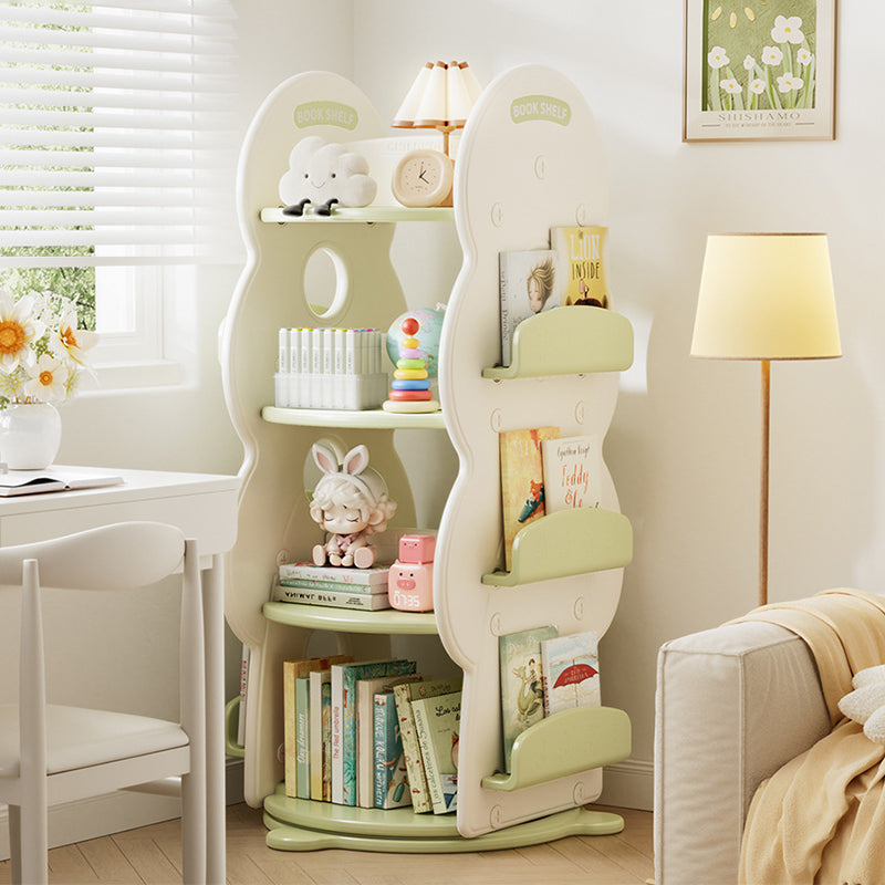 Contemporary Creative Rectangular Christmas Tree HDPE Rotatable Kids Bookshelves 4-Tier For Home Office