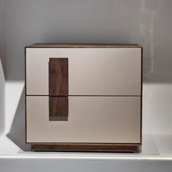 Modern Mid-Century Black & Walnut 2-Drawer Storage Nightstand - Color Blocking Frame Bedside Table For Bedroom