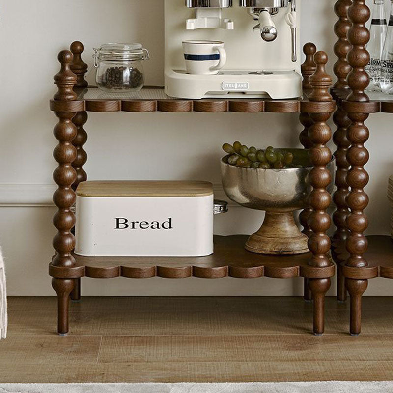 Traditional Vintage Rectangular Fluted Glass Pine Solid Wood Side Table 2-Tier For Living Room