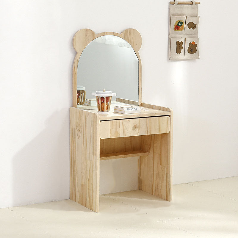 Contemporary Creative Rectangular Pine Solid Wood Kids Desk & Chair Set 1-Drawer For Bedroom