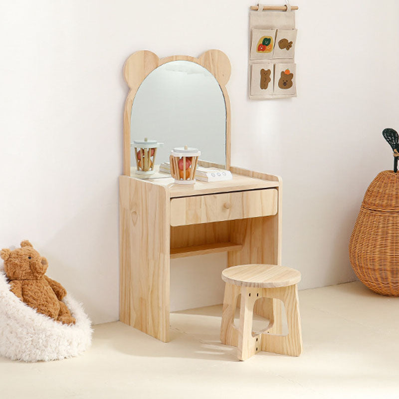 Contemporary Creative Rectangular Pine Solid Wood Kids Desk & Chair Set 1-Drawer For Bedroom