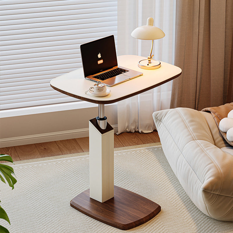 Contemporary Scandinavian Rectangular Saddle Leather Medium-Density Fiberboard Height-Adjustable Swivel Side Table For Living Room