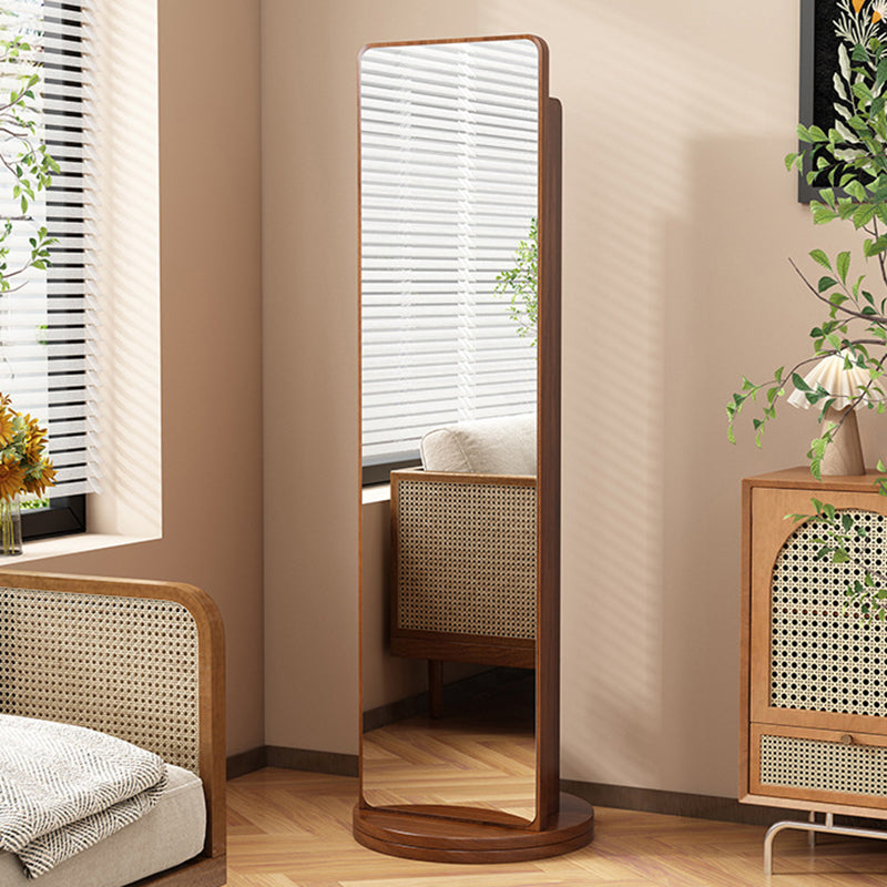 Traditional Vintage Rectangular Solid Wood Eco Panel Tempered Glass Rotatable Full-Length Mirror With 5-Tier Storage Shelf For Entryways