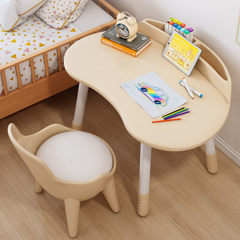 Contemporary Scandinavian Oval Solid Wood Eco-Panel Rubber Injection- Molding Height-Adjustable Kids Desk & Chair Set For Bedroom