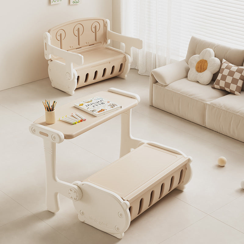 Contemporary Creative Rectangular HDPE Desk & Chair Set With 1 Storage Cabinet For Living Room