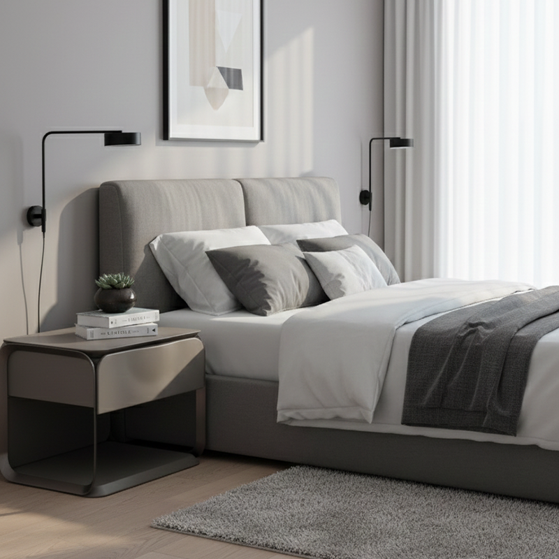 Modern Luxury White & Silver Nightstand : Floating Design Microfiber Leather Drawer Front - Single Drawer Bedside Table For Bedroom