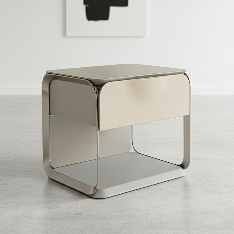 Modern Luxury White & Silver Nightstand : Floating Design Microfiber Leather Drawer Front - Single Drawer Bedside Table For Bedroom