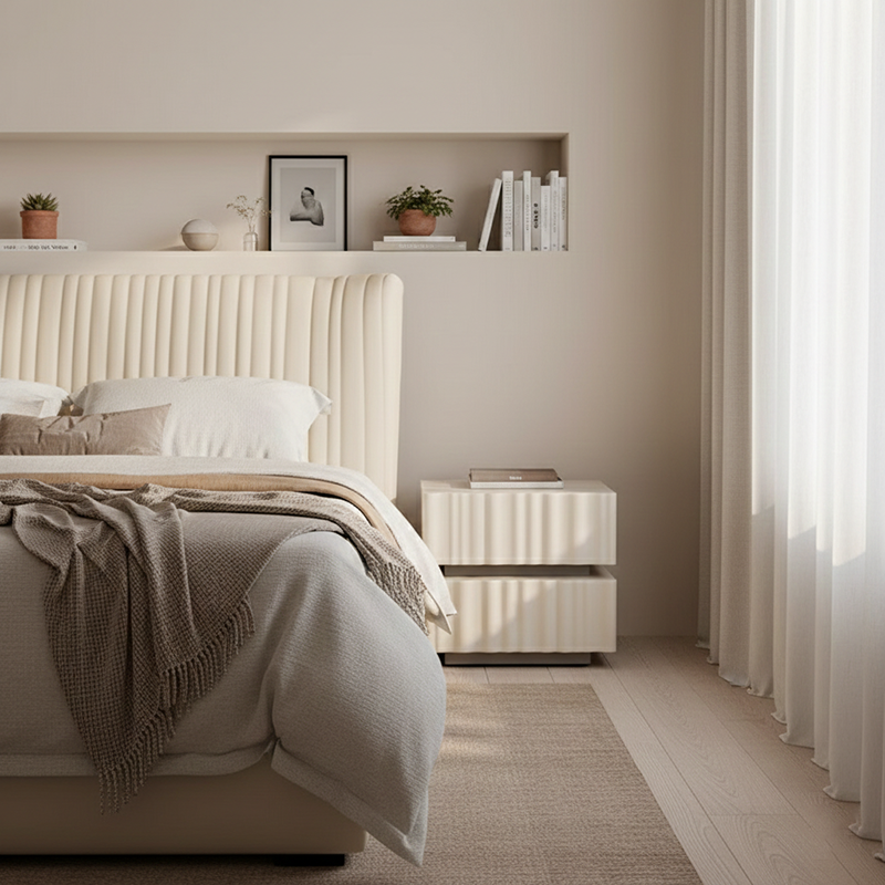 Modern Luxury White Nightstand: 3D Wavy Texture Drawers - Dual-Drawer Bedside Table For Bedroom