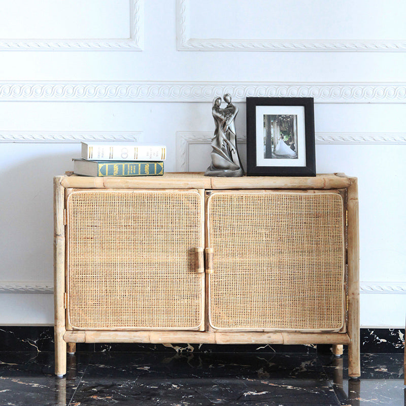 Traditional Chinese Rectangular Storage Cabinet: Natural Indonesian Rattan & Handwoven - Large Capacity Storage Sideboard For Living Room